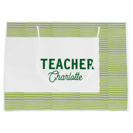 Sacola Para Presentes Grande Lemon green white stripes teacher professor name c