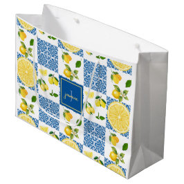 Sacola Para Presentes Grande Lemon Monogram Name French Country Tile Pattern