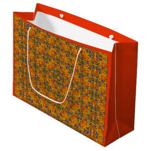 Sacola Para Presentes Grande Lenço laranja de padrão multicolorido brilhante