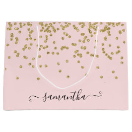 Sacola Para Presentes Grande Lente rosa e Dourada