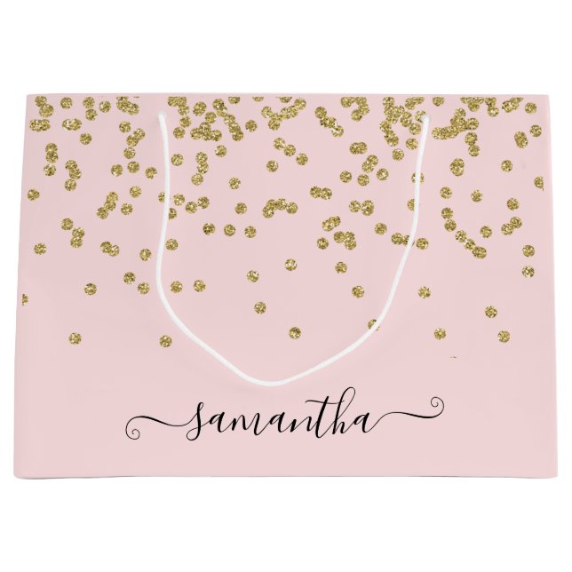 Sacola Para Presentes Grande Lente rosa e Dourada (Frente)