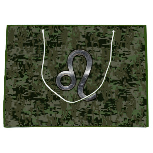 Sacola Para Presentes Grande Leo Zodiac Sinal na Camo Digital Verde-Oliva