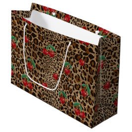 Sacola Para Presentes Grande Leopard Cheetah Animal Print Red Cherry Pattern
