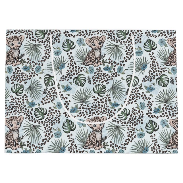 Sacola Para Presentes Grande Leopard Safari Baby Boy Jungle Floral (Frente)