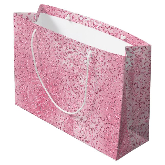 Sacola Para Presentes Grande Leopardo bonito Glitter Rosa-Rosa (Verso inclinado)