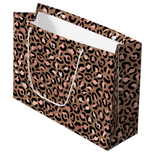 Sacola Para Presentes Grande Leopardo Castanho Rosa