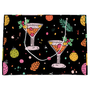 Sacola Para Presentes Grande Letra Holiday Martinis com design abstrato brilhan