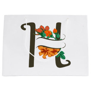 Sacola Para Presentes Grande Letra maiúscula H monograma floral