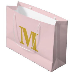 Sacola Para Presentes Grande Letra Minúscula Rosa Esbranquiçada e Dourada Moder