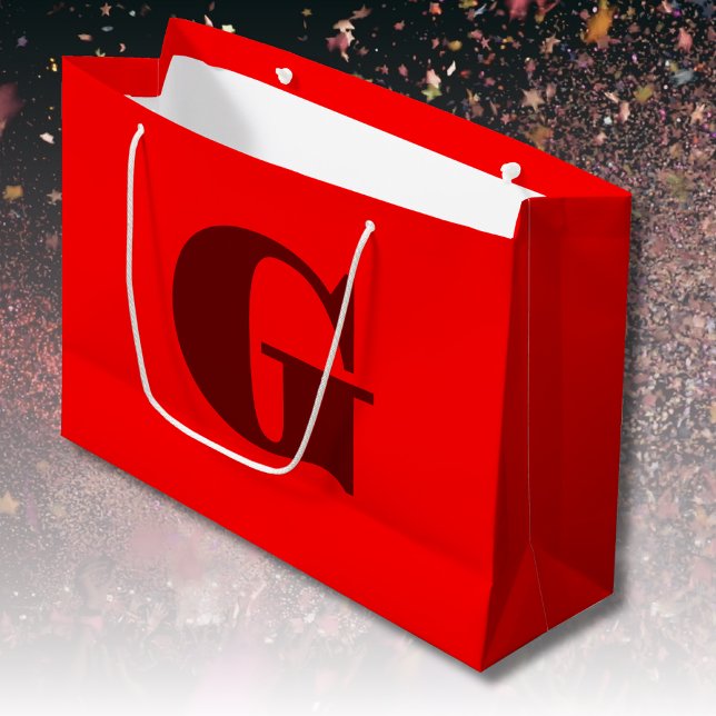 Sacola Para Presentes Grande Letra Vermelha Escura Moderna Monograma | Vermelho (Criador carregado)