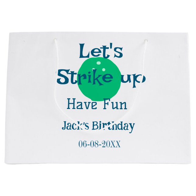 Sacola Para Presentes Grande Let's strike up have fun green ball birthday name  (Frente)