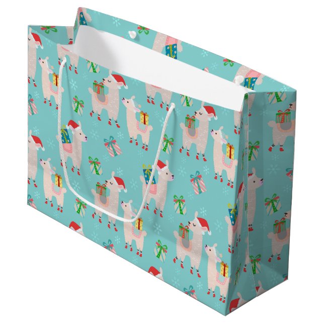 Sacola Para Presentes Grande Lhamas de Natal  (Frente inclinada)