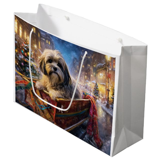 Sacola Para Presentes Grande Lhasa Apso Christmas Fesason Season (Frente inclinada)
