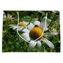 Sacola Para Presentes Grande Lieveheersbeestje op margriet in de natuur.