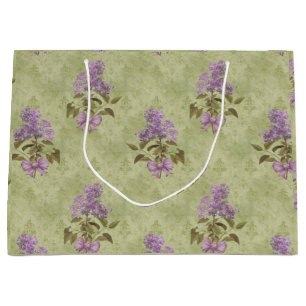 Sacola Para Presentes Grande Lilac Dreams Vintage Style Green Antique Damask
