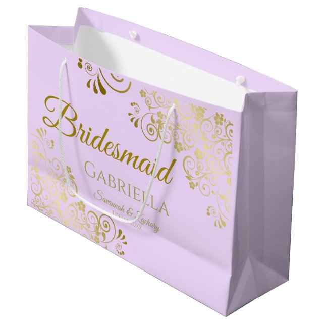 Sacola Para Presentes Grande Lilac Purple e Dourada Bridesmaid (Frente inclinada)