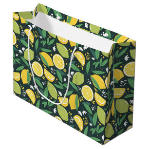 Sacola Para Presentes Grande Limão Amarelo e Padrão de Fruta Limão Verde