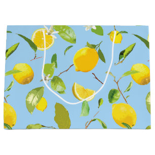 Sacola Para Presentes Grande Limão de Aquarela e Folhas 3