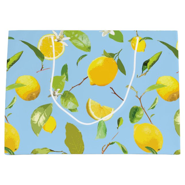 Sacola Para Presentes Grande Limão de Aquarela e Folhas 3 (Frente)