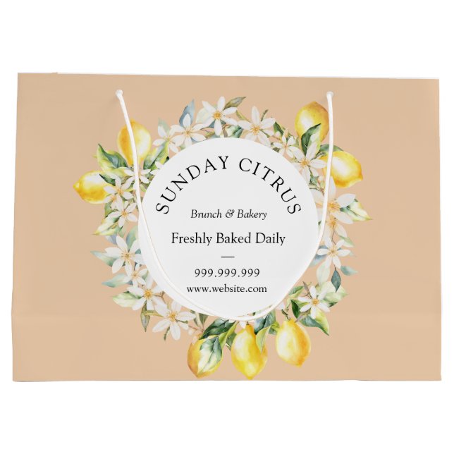 Sacola Para Presentes Grande Limões Amarelos e Flores Brancas Larg Floral (Verso)