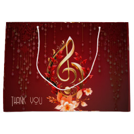 Sacola Para Presentes Grande Limpa ouro com folhas vermelhas.