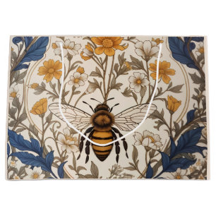 Sacola Para Presentes Grande Linda Floral Amarela e Azul Vintage Abelha