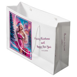 Sacola Para Presentes Grande Linda garota de Natal rosa 01