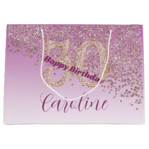 Sacola Para Presentes Grande Linda Rosa Dourada Brilhante 30º Aniversário