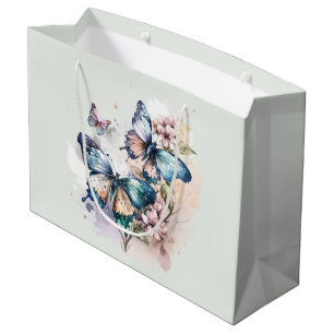 Sacola Para Presentes Grande Lindas borboletas e flores