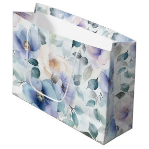 Sacola Para Presentes Grande Lindas Flores Lilás Brancas Lavanda Chá de Noiva