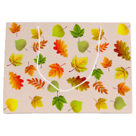 Sacola Para Presentes Grande Lindas Folhas de outono em bege