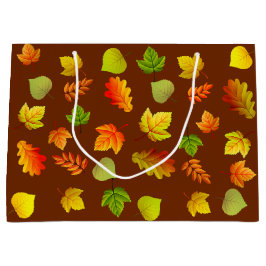 Sacola Para Presentes Grande Lindas Folhas de outono em Castanho
