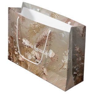 Sacola Para Presentes Grande Lindo Chuveiro Nupcial Floral Boho Bege Rosa