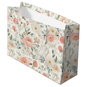 Sacola Para Presentes Grande Lindo Desfile Floral Rosa Bege de Noiva