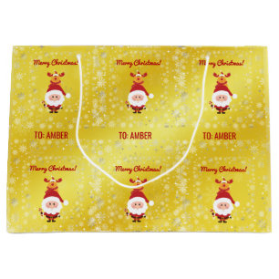 Sacola Para Presentes Grande Lindo Divertido Moderno Rudolph Papai Noel Nome Pe
