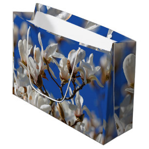 Sacola Para Presentes Grande Lindo Flores Brancas Magnolia Sargentiana