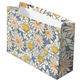 Sacola Para Presentes Grande Lindo padrão retrô de flores de aniversário azul