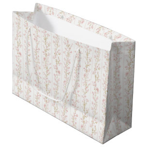 Sacola Para Presentes Grande Lindo Rosa Floral Listras Chá de Noiva