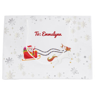 Sacola Para Presentes Grande Lindo Unicórnio Mágico Moderno Papai Noel Neve Nat