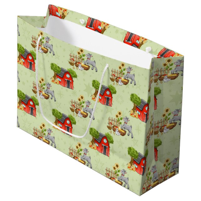 Sacola Para Presentes Grande lindos animais de fazenda em trilho (Frente inclinada)