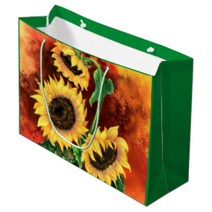 Sacola Para Presentes Grande Lindos Três Girassóis - Pintura de Arte Migrada