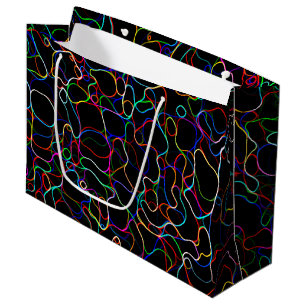 Sacola Para Presentes Grande Linhas Multicoloridas de Neon