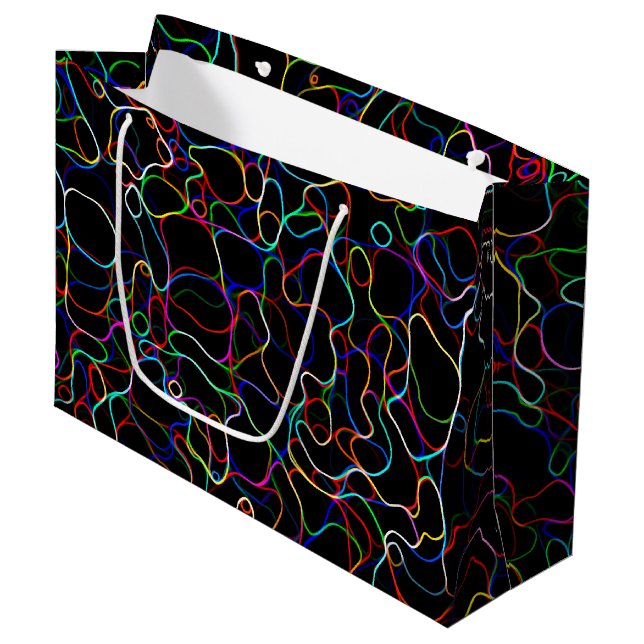 Sacola Para Presentes Grande Linhas Multicoloridas de Neon (Frente inclinada)