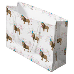 Sacola Para Presentes Grande Lion Jungle Partilhando Animais com Festa