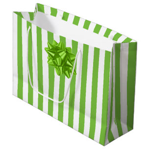 Sacola Para Presentes Grande Listras brancas e verdes