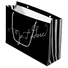 Sacola Para Presentes Grande listras brancas negras Je T adore francês Eu te ad