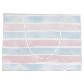 Sacola Para Presentes Grande Listras de Aquarela Rosa e Azul Pastel Suave