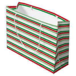 Sacola Para Presentes Grande Listras de Férias Vermelho Branco Verde Padrão