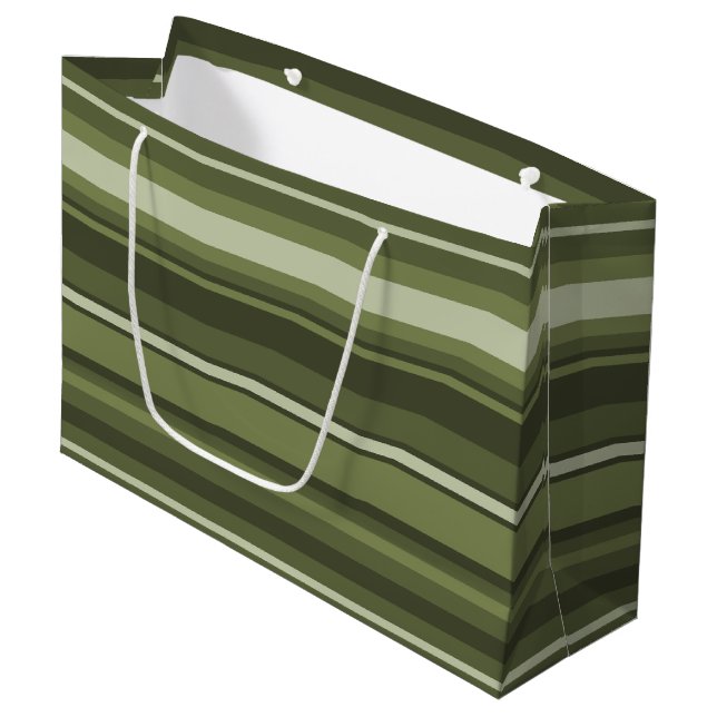 Sacola Para Presentes Grande listras de verde-oliva (Frente inclinada)