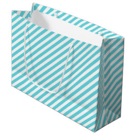 Sacola Para Presentes Grande Listras diagonais clássicas em azul e branco